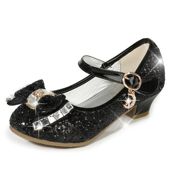 Princess Kitty Heels Leather Glitter Shoes for Girls